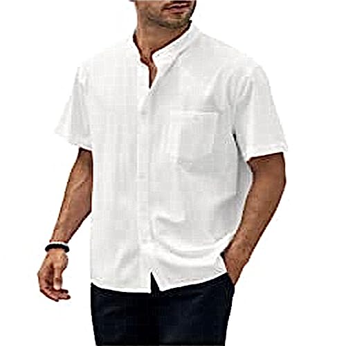 LOIJMK Weiß Poloshirt Herren Oversize Kurzhemd Mit Brusttaschen Leichte Sommershirt KurzäRmlig Atmungsaktives Herrenhemd Loose Fit Basic Tshirt Mit Kragen Henley-Shirt Schnelltrocknende Sommerhemd von LOIJMK