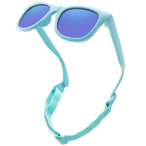 LOJUDI Baby Sonnenbrille Polarisierte mit Riemen Verstellbar Weicher Silikonrahmen für 0-24 Monate-Grün/Grün Verspiegelt von LOJUDI