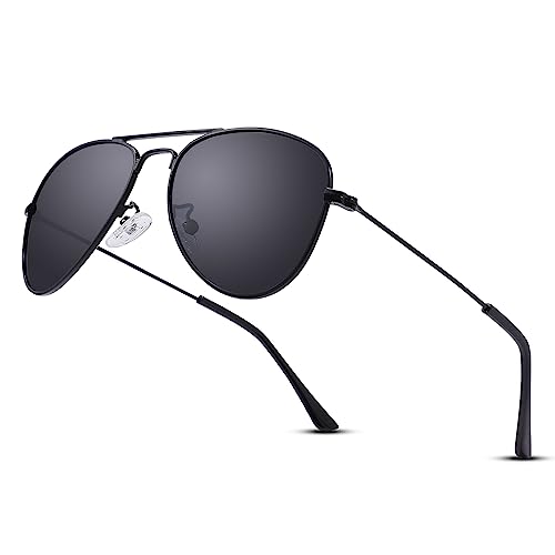 LOJUDI Kinder Pilotenbrille Sonnenbrillen Polarisierte Fliegerbrille Coole Verspiegelt mit UV400 Schutz für Jungen MäDchen Teenage 4-15 Jahre(Schwarz/Grau) von LOJUDI