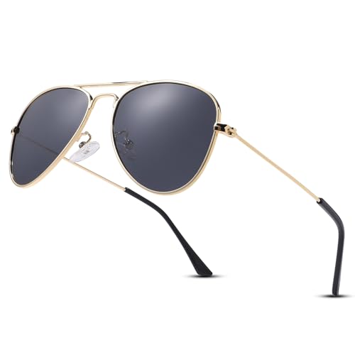 LOJUDI Kinder Pilotenbrille Sonnenbrillen Polarisierte Fliegerbrille Coole Verspiegelt mit UV400 Schutz für Jungen MäDchen Teenage 4-15 Jahre - Gold/Schwarz von LOJUDI