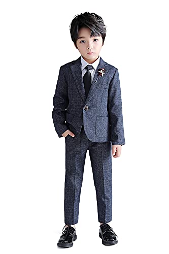 LOLANTA Kinder-Tweed-Anzug, 2-teiliges festliches Set für Jungen, Hochzeits-Party-Outfits, Karierter Blazer und Hose, Abschlussball-Anlasskleidung, Blau, 100 von LOLANTA