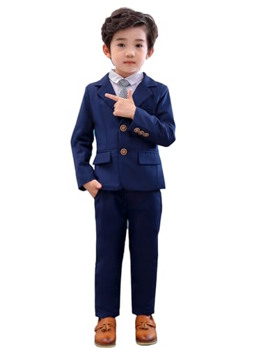 LOLANTA 2-teiliges Jungen festlichen Anzug Set, Kinder Blazer & Hosen Outfit, Freizeitkleidung oder Hochzeitskleid, Blau, 110 von LOLANTA