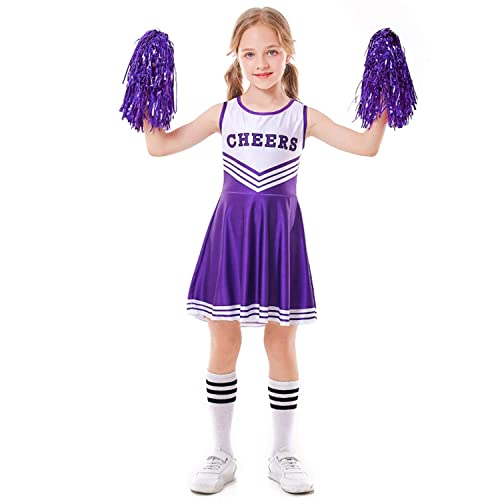 LOLANTA Cheerleader Kostüm Kinder, Cheerleadering Outfit Mädchen mit Pompons(8-9 Jahre,lila,Tag 140) von LOLANTA