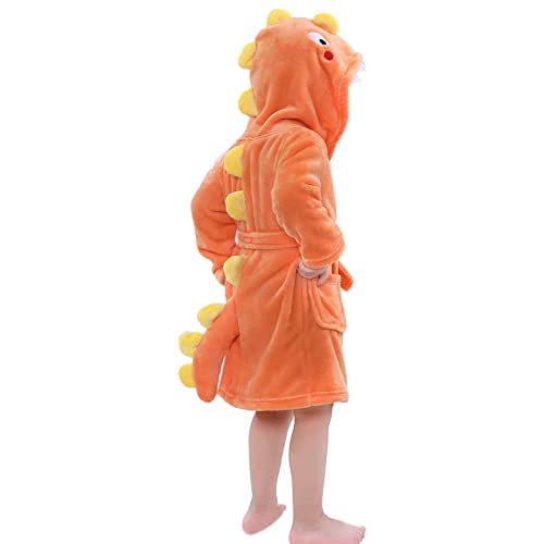 LOLANTA Kinder Fleece Bademantel Dinosaurier Plüsch Kapuzenbademantel, Orange Dinosaurier, S (1-2 Jahre) von LOLANTA