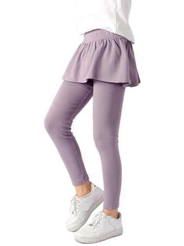 LOLANTA Mädchen Leggings, Baumwoll-Stretch-Leggings mit Rüschenrock, lässiger Alltags-Hosenrock für Kinder, Lila, 10-11 Jahre, 150 von LOLANTA