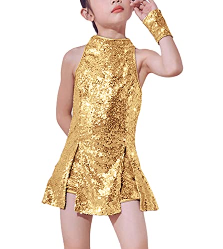LOLANTA Mädchen Pailletten-Kostüm Hip Hop Dancewear Funkelndes Tanzkleid Gesetzt, Gold, 11-12 Jahre, 160 von LOLANTA