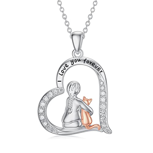 LONAGO Katze Halskette für Mädchen 925 Sterling Silber Ich Liebe Dich für Immer Süße Katze Anhänger Halskette Schmuck von LONAGO