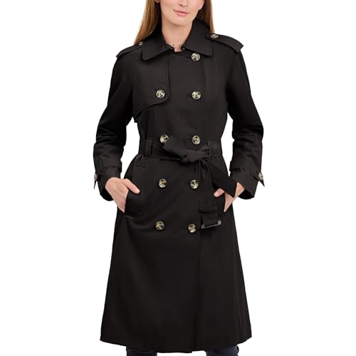 LONDON FOG Damen Zweireihiger Gürtel in 3/4-Länge Trenchcoat, Schwarz, XL von LONDON FOG