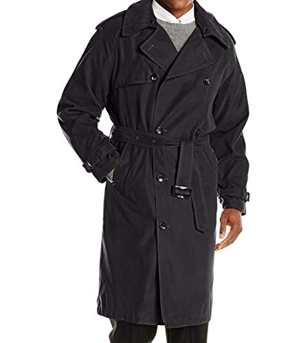 LONDON FOG Herren Kultiger zweireihiger Reißverschluss und abnehmbarem Kragen Trenchcoat, Schwarz, 50 von LONDON FOG