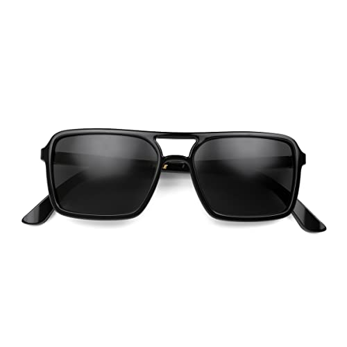 LONDON MOLE Eyewear - Spy Sonnenbrille - Rechteckige Sonnenbrille - Modemarke - UV400 Schutz - Retro Sonnenbrille - Federscharniere, schwarz / schwarz, S von LONDON MOLE