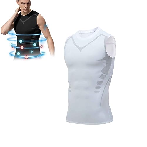 EXPECTSKY Ionic Shaping Vest,Komfortables und atmungsaktives Eis-Seiden-Gewebe,Für Männer zum Aufbau einer perfekten Figur (L,Weiß) von LONGTO