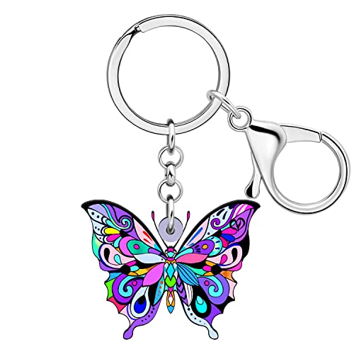 LONYOO Acryl Floral Schmetterling Schlüsselanhänger Auto Schlüssel Brieftasche Schlüsselanhänger Schmuck Schmetterling Geschenke für Frauen Mädchen Frühling Charms (Lila 059) von LONYOO