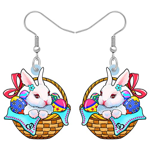 LONYOO Acryl Ostern Korb Eier Hase Ohrringe Baumeln Tropfen Cute Hase Schmuck Ostern Geschenke für Frauen Mädchen (Blau) von LONYOO