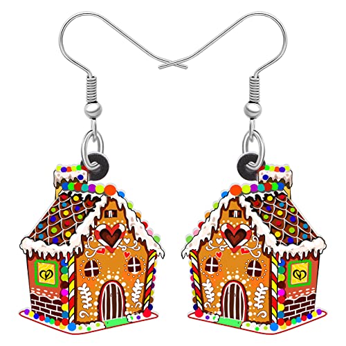 LONYOO Acryl Weihnachten Lebkuchenhaus Ohrringe Baumeln Anime Süßigkeiten Haus Schmuck Weihnachten Geschenke für Frauen Mädchen (Orange) von LONYOO