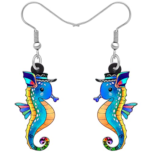 LONYOO Acryl niedlich Ozean Seepferdchen Ohrringe Dangle Neuheit Hippocampus Schmuck Ohrringe für Frauen Mädchen Trendy Geschenke (Blau 110) von LONYOO