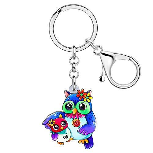 LONYOO Anime Eule Schlüsselanhänger Acryl Handtasche Auto Schlüsselanhänger Ringe Vogel Eule Piraten Geschenke für Frauen Mädchen Halloween Charms (Muttertag Eule Schlüsselanhänger Blau) von LONYOO