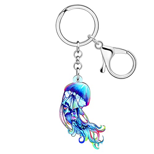 LONYOO Anime Hai Schlüsselanhänger Acryl Meeresschildkröte Oktopus Qualle Krabbe Wal Ozean Schlüsselanhänger Ringe Geschenke für Frauen Mädchen (Quallen Schlüsselanhänger Blau 174) von LONYOO