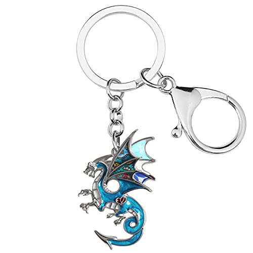 LONYOO Emaille Fantasy Drachen Schlüsselanhänger Zinklegierung Dinosaurier Schmuck Geschenke für Frauen Mädchen Autoschlüssel Handtasche Charms (Blau 2714) von LONYOO
