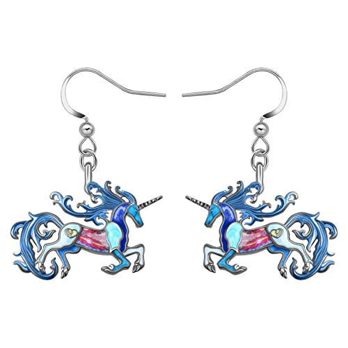 LONYOO Emaille Fantasy Einhorn Ohrringe baumeln Zinklegierung Einhorn Pferd Ohrringe für Frauen Mädchen Charms Geschenke (Blau) von LONYOO