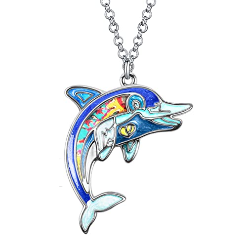 LONYOO Emaille Niedlichen Delphin Halskette Kette Anhänger Zinklegierung Schmuck Ozean Delphin Geschenke für Frauen Mädchen (Blau) von LONYOO