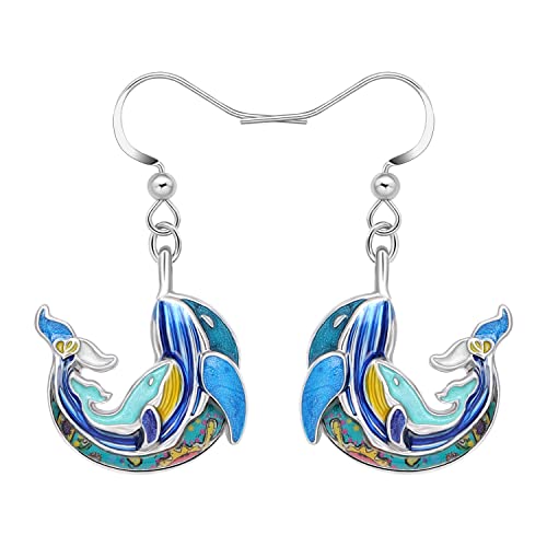 LONYOO Emaille Ozean Tiere Hai Ohrringe baumeln Zinklegierung Oktopus Qualle Wal Delphin Ohrringe für Frauen Mädchen Sommer Charms (Muttertag Wal Ohrringe Blau) von LONYOO