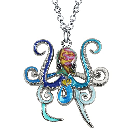 LONYOO Emaille niedlichen Oktopus Halskette Kette Zinklegierung Anhänger Schmuck Oktopus Geschenke für Frauen Mädchen (Blau) von LONYOO