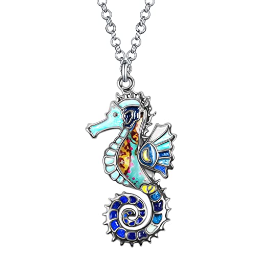 LONYOO Emaille niedlichen Seepferdchen Halskette Anhänger Zinklegierung Ozean Hippocampus Trendy Halskette für Frauen Mädchen Geschenke (Blau) von LONYOO