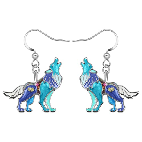 LONYOO Emaille röhrenden Wolf Ohrringe baumeln Zinklegierung Aussage Ohrringe für Frauen Mädchen Charms lustig Wolf Geschenke (Blau) von LONYOO