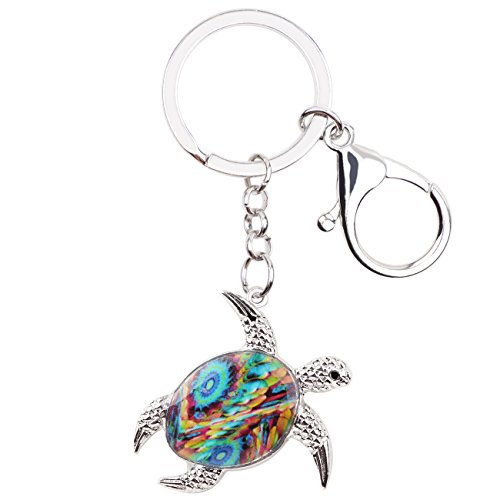 LONYOO Zinklegierung Floral Meer Schildkröte Keychain Schildkröte Schlüsselanhänger Sea Turtle Geschenke für Frauen Mädchen Autoschlüssel Brieftasche (Blau) von LONYOO