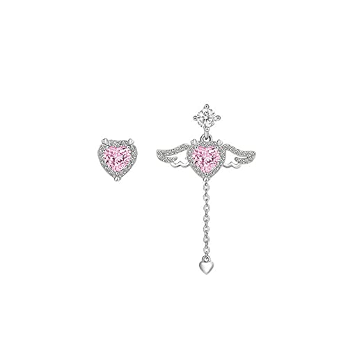 LOOMIKKE Halskette mit Engelsflügel-Herz-Anhänger und Ohrringen mit rosa Kristallen, koreanischer Schmuck, Mädchen, schöne Halsketten, B, Metall, Kein edelstein von LOOMIKKE