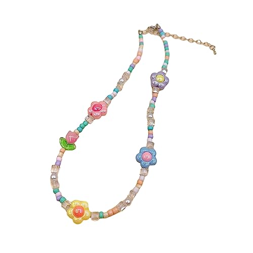 LOOMIKKE Koreanische bunte Rocailles-Perlenkette, Choker-Halskette, Armbänder für Damen, Barockblumen-Halskette, böhmischer Schmuck, 38 cm, Künstlicher Kristall, Kein edelstein von LOOMIKKE