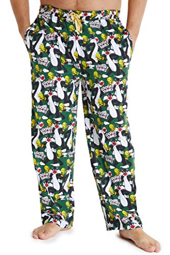 LOONEY TUNES Schlafanzughose Herren Lang, 100% Baumwolle Pyjamahose Männer Und Teens, Herren Loungewear, Lustige Freizeithose Herren, Geschenke Für Männer (XL, Grün) von Looney Tunes