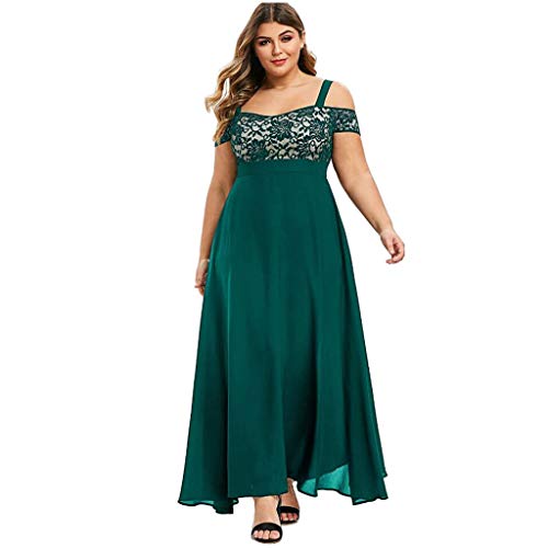 LOPILY Abendkleid Damen Große Größen Off Shoulder Spitzenkleid Bodenlang Volant Maxikleid Schulterfrei Elegant Cocktailkleid Hoch Tailliert Festkleid für Mollige Ballkleid Plus Size (Grün, XXL) von LOPILY