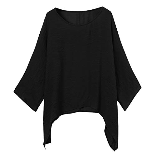 LOPILY Damen Oberteile Leinenbluse für Damen Große Größen Lockere Tunika Asymmetrisch Saum Damen Bluse Langarm Elegant Oversize Oberteile Damen Langarm Shirts Herbst Lose Freizeit Tops (Schwarz, 50) von LOPILY