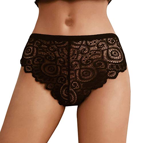 LOPILY Damen Spitze Unterhosen Unterwäsche Höschen Panty Dessous Tangas Blumenspitze Bikinislip Taillenslips Erotik Reizwäsche Underwear Hipsters(Schwarz,XL) von LOPILY