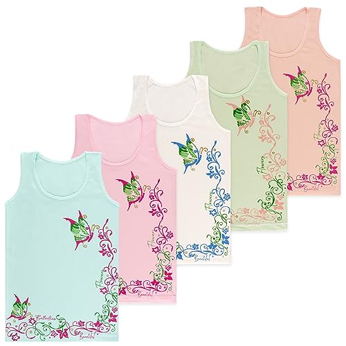 LOREZA ® 5 Stück Mädchen Baumwolle Unterhemden Tank Top Kinder - Butterfly - 128-134 (8-9 Jahre) - Modell 1 von LOREZA