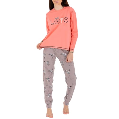 LOREZA ® Damen Pyjama Baumwolle Set Schlafanzug aus Baumwolle Langarm - S - Modell 2 Lachs von LOREZA