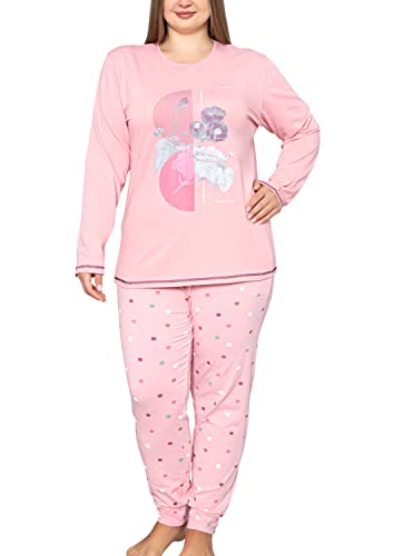 LOREZA ® Damen Pyjama Baumwolle Übergröße Schlafanzug aus Baumwolle Langarm - XXL - Modell 1 von LOREZA