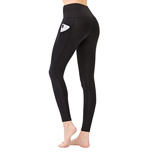LOS OJOS Yogahose mit Taschen - Hohe Taille Bauchkontrolle Workout Leggings für Frauen, Damen, schwarz, X-Small von LOS OJOS