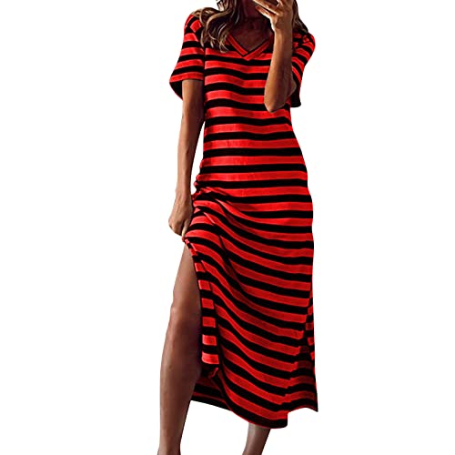 LOSSLO Damen Sommerkleid Lang,Streifen Kleid Sommer,T Shirt Kleider Kurzarm Rundhals Strandkleid Freizeit Lose Shirtkleid Gestreiftes V-Ausschnitt Maxikleid mit Schlitz Blusenkleid LOSSLO Damen Sommerkleid Lang,Streifen Kleid Sommer,T Shirt Kleider Kurzarm Rundhals Strandkleid Freizeit Lose Shirtkleid Gestreiftes V-Ausschnitt Maxikleid mit Schlitz Blusenkleid von LOSSLO