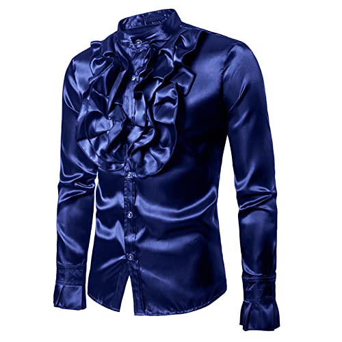 Disco Hemd Herren 70er,Metallic Glänzend Kleid Hemd mit Rüschen Anzug Discs Schlagermove Party Shirt Disco-Hemd Männer 80er Jahre Kleidung Freizeit Nachtklub Mottoparty Festlich Karneval Kostüm von LOSSLO