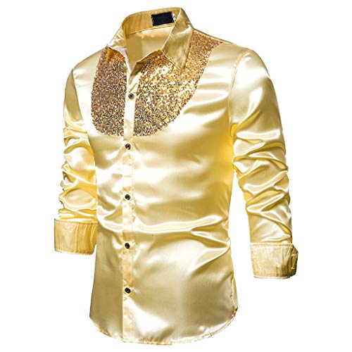 Disco Hemd Herren 70er,Metallic Glänzend Kleid Hemd mit Rüschen Anzug Discs Schlagermove Party Shirt Disco-Hemd Männer 80er Jahre Kleidung Freizeit Nachtklub Mottoparty Festlich Karneval Kostüm von LOSSLO