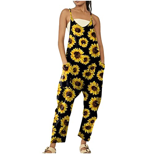 Jumpsuit Damen Elegant - Latzhose Damen Sommer Overall Damen V-Ausschnitt Bedruckte Strampler Ärmellose Einteiler Playsuit Trägerhose Lässig Jumper Hose mit Taschen Baggy Arbeitshose Strandhose von LOSSLO