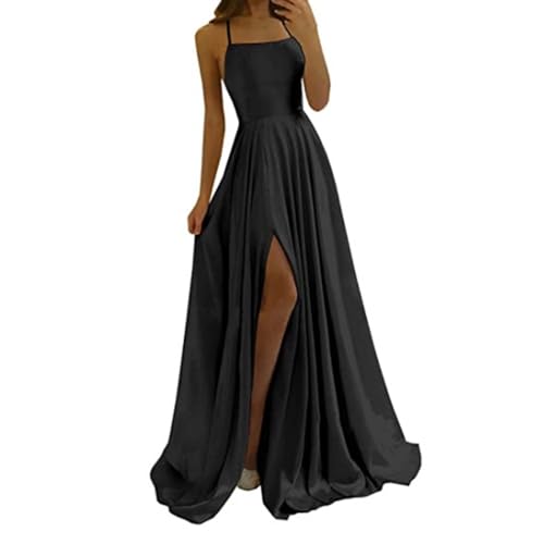 LOSSLO Damen Abendkleid Lang,Rückenfreies Kleid Mit Schlitz,Ballkleid Elegant Einfarbig Abiballkleider Sexy Rückenausschnitt Abendkleider Hochzeitskleid Brautkleid Freizeit Lose Abschlusskleid von LOSSLO