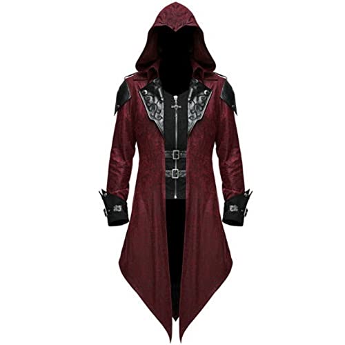 LOSSLO Herren Gothic Jacke Mittelalter Mantel Steampunk Jacke Retro Hoodie Kapuzenjacke Sweatjacke mit Kapuze Punk Mäntel Kapuzenpullover Viktorianischen Fasching Karneval Halloween Kostüm von LOSSLO