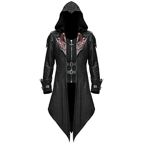 LOSSLO Herren Gothic Jacke Mittelalter Mantel Steampunk Jacke Retro Hoodie Kapuzenjacke Sweatjacke mit Kapuze Punk Mäntel Kapuzenpullover Viktorianischen Fasching Karneval Halloween Kostüm von LOSSLO