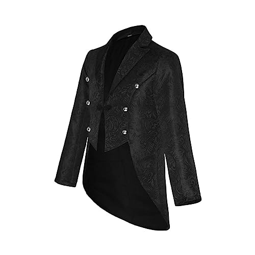 LOSSLO Steampunk Herren Frack,Mittelalter Kleidung Viktorianische Jacke Gothic Mantel Gehrock Mäntel Jacquard Festlich Anzug Schwarz Viktorianischen Punk Männer Halloween Karneval Kostüm von LOSSLO