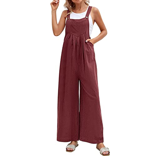 Latzhose Damen Sommer ,Jumpsuit Damen Elegant,Overall Damen Ärmellos Strampler Playsuit Breites Bein Bib Hose mit Taschen und Knöpfen Baggy Arbeitshose Casual Einteiler Romper Einfarbig Hosenanzug von LOSSLO