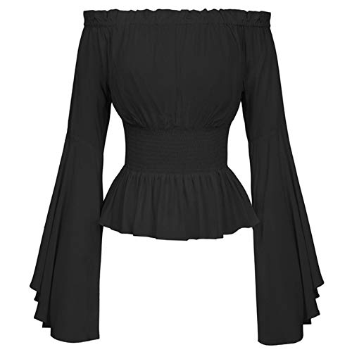 Mittelalter Bluse Damen ,Gothic Oberteil Damen,Elegante Bluse Damen Elastische Taille Schulterfrei Korsett Tops Langarm Vintage Renaissance Blusen Viktorianisches Cosplay Karneval Halloween Kostüm von LOSSLO