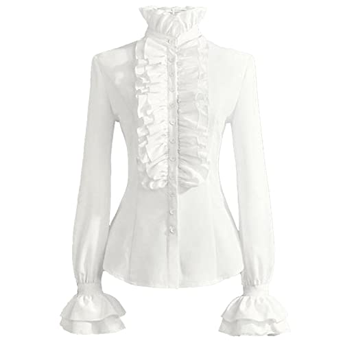 Mittelalter Hemd Herren,Steampunk Hemden Herren Langarm Vintage Punk Gothic Shirt Renaissance Viking Viktorian Rüschen Rollkragenhemd Männer Freizeithemd Cosplay Tops Halloween Karneval Kostüm von LOSSLO